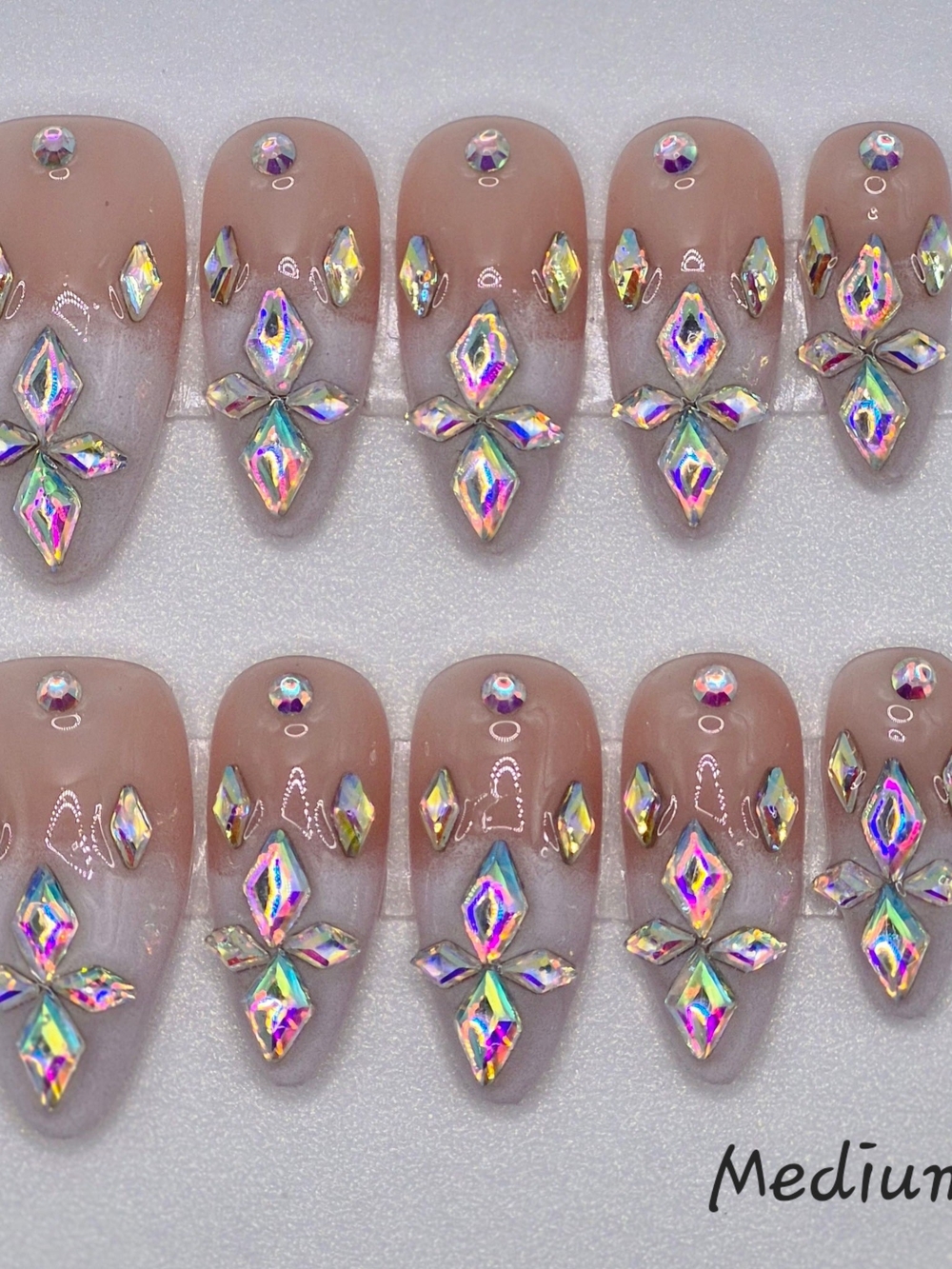Medium Almond Press On Nails Crown of Starlight Handmade